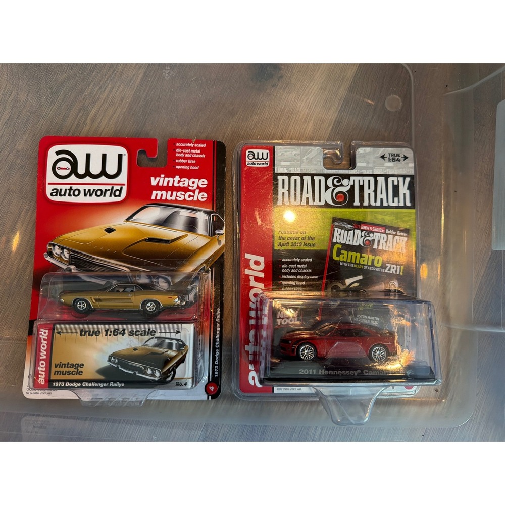 Auto World 1:64 1973 Dodge Challenger Rallye & 2011 Hennessey Camaro Diecast Lot